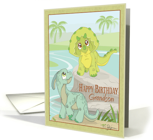 Happy Birthday Grandson with Happy Dinosaur Cartoons card (942298)
