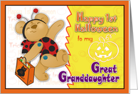 1st Halloween Great Granddaughter, Bear in Ladybug Costume card