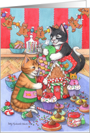 Gingerbread House Party Invitation Cats (Bud & Tony) card