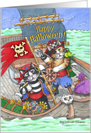 Halloween Pirate Ship Cats Bud and Tony card
