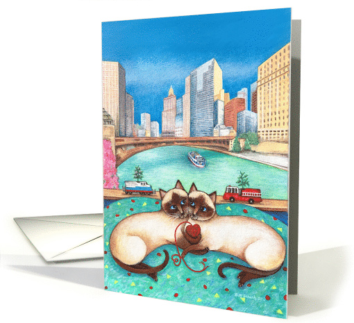 Siamese Cats by Chicago River and Skyline card (1762270)
