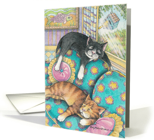 Cats Napping On Sofa Birthday (Bud & Tony) card (368660)