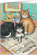 Cats Doing Crossword Puzzle Birthday (Bud & Tony) card