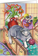 Asian Grey Cat W/Yarn Thank You EK #1 card