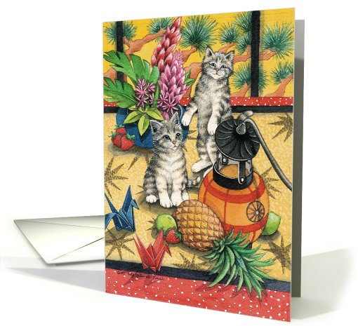 Tabby Cats W/Origami Cranes Thank You EK #3 card (371374)
