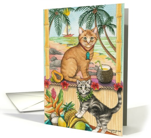 Hawaiian Tabby Cats By The Beach Birthday EK #8 card (376583)