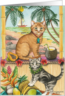 Hawaiian Tabby Cats By The Beach Birthday EK #8 card