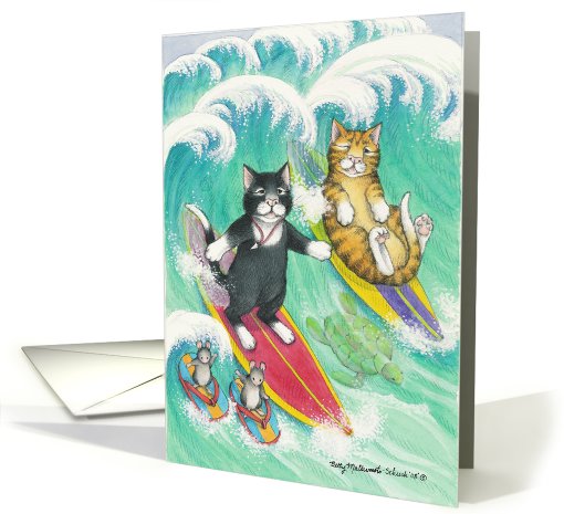 Cats Surfing Birthday (Bud & Tony) card (386645)