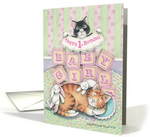 Cats Happy 1st Birthday Girl (Bud & Tony) card (411991)