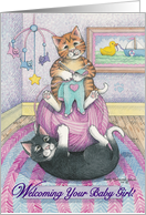 Knitting Cats Baby Girl Congratulations (Bud & Tony) card