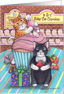Cats Making Birthday Cupcakes (Bud & Tony) card