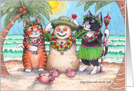 Cats In Christmas Tropics W/Snowman (Bud & Tony) card