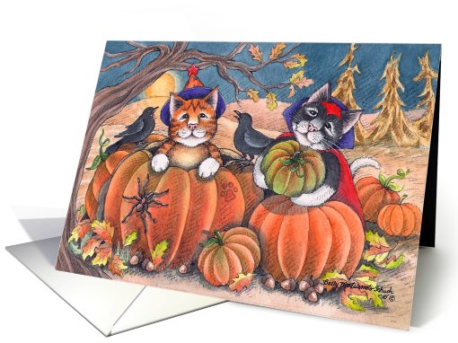 Cats On Halloween W / Pumpkins & Ravens (Bud & Tony) card (696528)