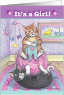 It’s A Girl Knitting Cats Announcement (Bud & Tony) card