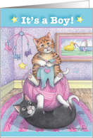It’s A Boy Knitting Cats Announcement (Bud & Tony) card