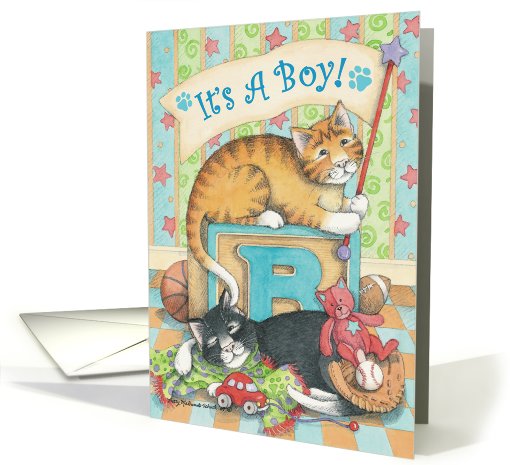 It's A Boy Flag Cats Announcement (Bud & Tony) card (779526)