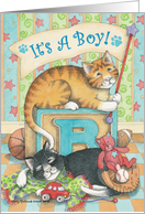 It’s A Boy Flag Cats Announcement (Bud & Tony) card