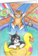 Swimming Pool Slide Party Cats Invite (Bud & Tony) card