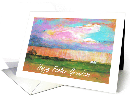 Grandson, Happy Easter, April Showers, Abstract Landscape Art card