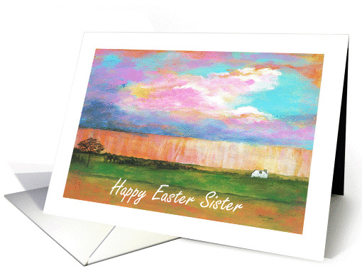 Sister, Happy Easter, April Showers, Abstract Landscape Art card