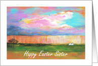 Sister, Happy Easter, April Showers, Abstract Landscape Art card