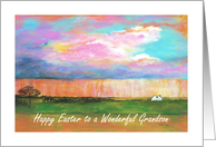 Wonderful Grandson, Happy Easter, April Showers, Abstract Landscape card