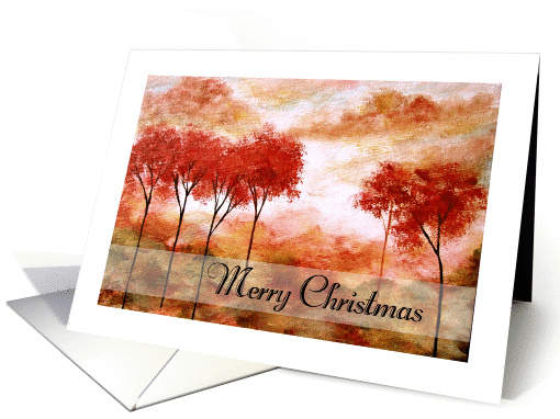 Merry Christmas, Abstract Landscape Art, Red Trees Painting card