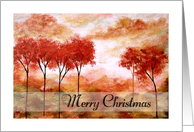 Merry Christmas, Abstract Landscape Art, Red Trees Painting card