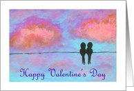 Happy Valentine’s Day General, Abstract Art Little Black Birds, Sunset card