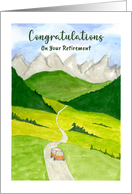 Congratulations on Your Retirement Landscape Art Watercolor Road Trip card
