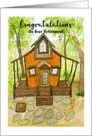 Congratulations Retirement General Cabin House Trees Art Watercolor card