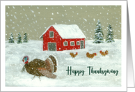 Happy Thanksgiving General Snowy Barnyard Turkey Art Painting card