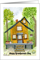 Happy Grandparents Day Cabin Woods Trees Watercolor Painting card