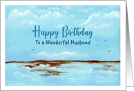 Happy Birthday Husband Seascape Ocean Beach Landscape Painting card