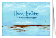 Happy Birthday Stepson Seascape Ocean Beach Coastal Landscape Painting card