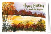 Happy Birthday Neighbor Autumn Fall Trees Meadow Landscape Painting card