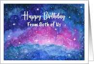 Happy Birthday From Both Clouds Stars Deep Space Watercolor Painting card