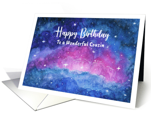 Happy Birthday Cousin Clouds Stars Outer Space Watercolor... (1795446)