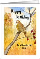 Happy Birthday Son Autumn Bird Branch Fall Trees Landscape Painting card