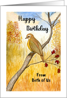 Happy Birthday From Both Autumn Bird Branch Trees Landscape Painting card