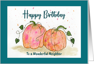 Happy Birthday Neighbor Pumpkin Patch Autumn Fall Watercolor Painting card