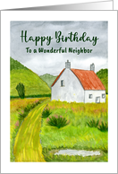 Happy Birthday Neighbor Cottage Hills Watercolor Landscape Painting card