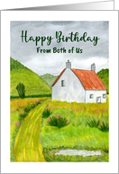 Happy Birthday From Both of Us Cottage Watercolor Landscape Painting card