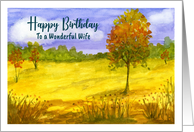 Happy Birthday Wife Autumn Fall Trees Clouds Landscape Art Painting card
