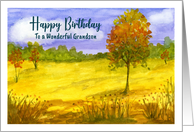 Happy Birthday Grandson Autumn Fall Trees Clouds Landscape Painting card