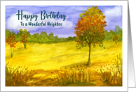 Happy Birthday Neighbor Autumn Fall Trees Clouds Landscape Painting card