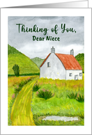 Thinking of You Niece Country Cottage Green Landscape Art Painting card