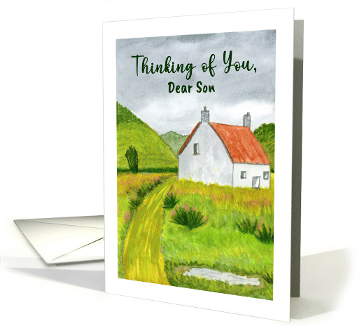 Thinking of You Son Country Cottage Green Landscape Art Painting card