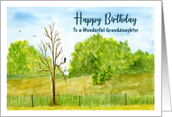 Happy Birthday Granddaughter Bird Branches Trees Landscape Painting card