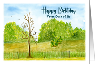 Happy Birthday From Both Bird Branches Trees Fall Landscape Painting card